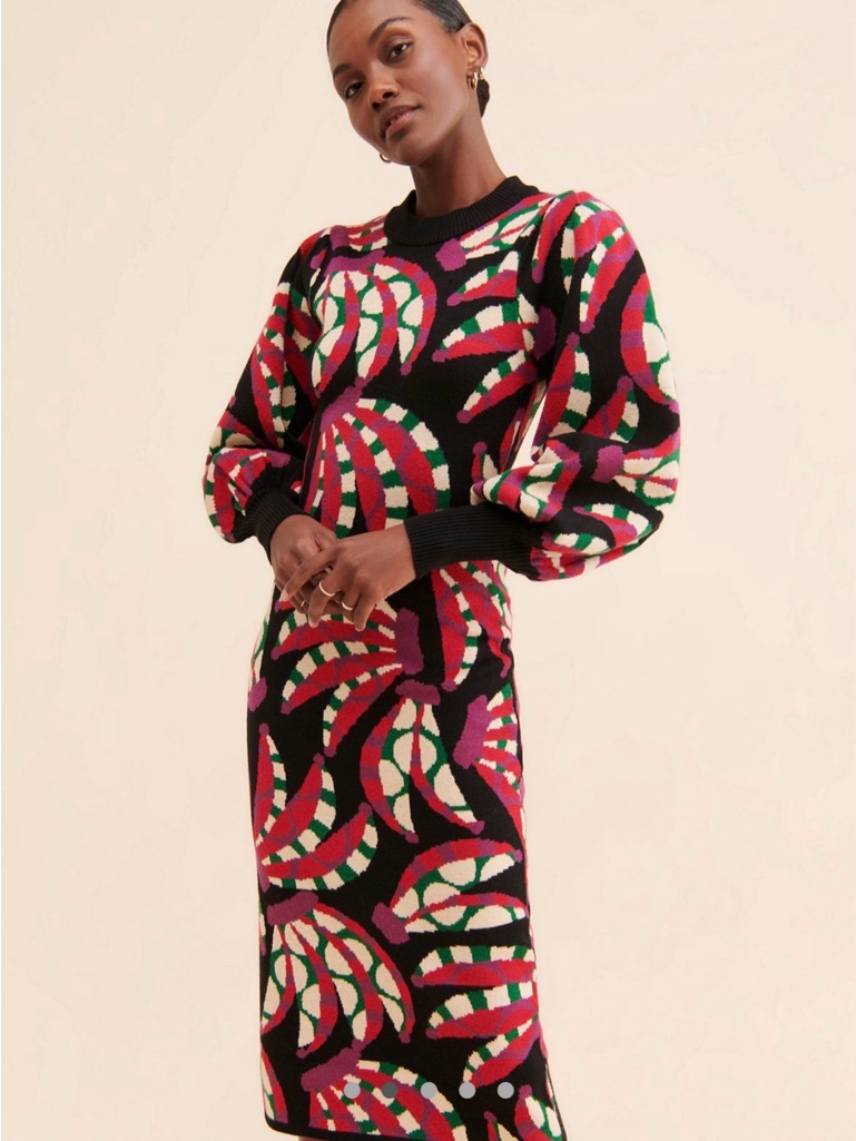 Farm Rio Banana Dot Midi Sweater Dress- Size S- Euc!! $230